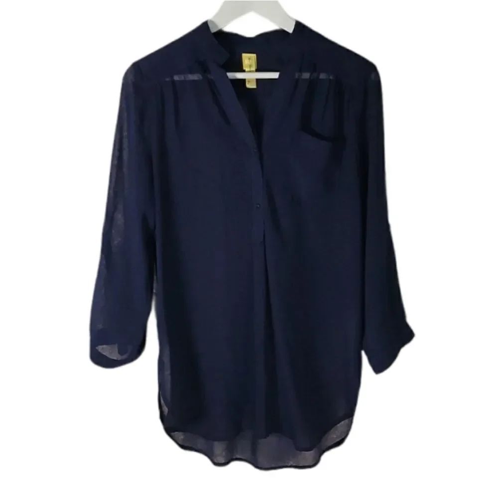 Bee stitched navy long sleeve blouse